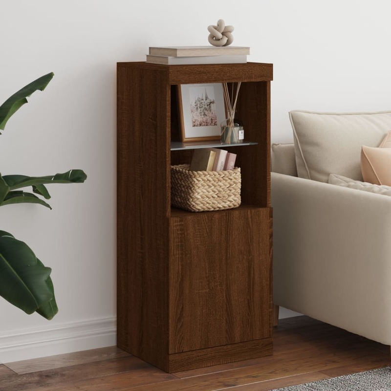 Buffet avec lumires LED chne marron 41x37x100 cm