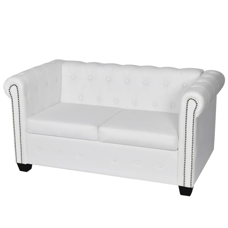 Canap Chesterfield  2 places cuir synthtique blanc