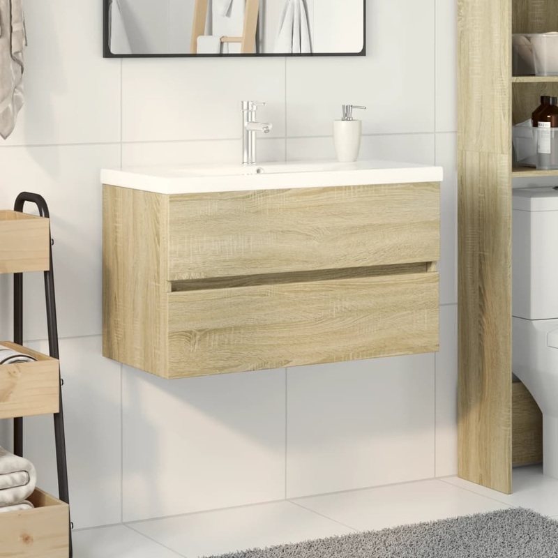 Ensemble de meubles de bain 2pcs cramique et bois d'ingnierie