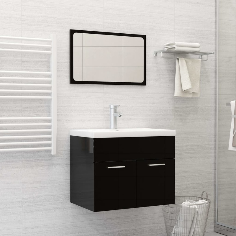 Ensemble de meubles de salle de bain Noir brillant Agglomr