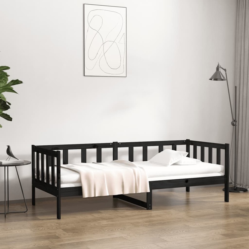 Lit de jour sans matelas noir 90x190 cm bois de pin massif