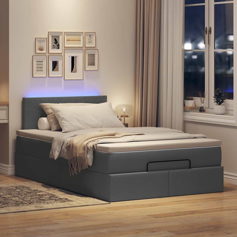 Lit ottoman avec matelas et LED gris fonc 120x190 cm tissu