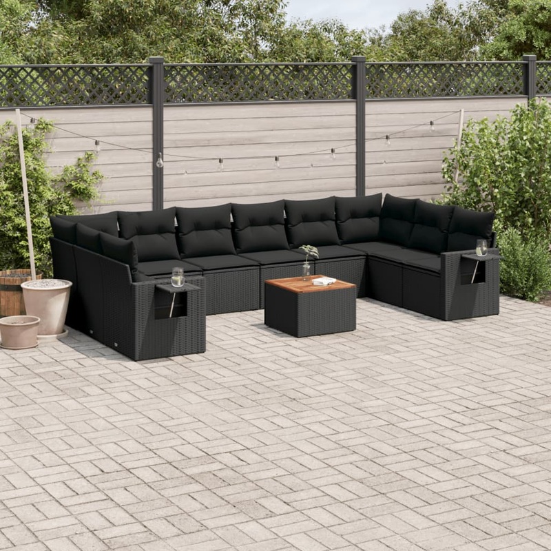 Salon de jardin 11 pcs avec coussins noir rsine tresse