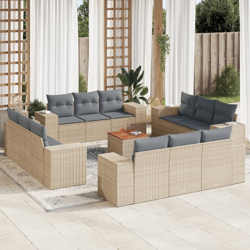 Salon de jardin avec coussins 13 pcs beige rsine tresse