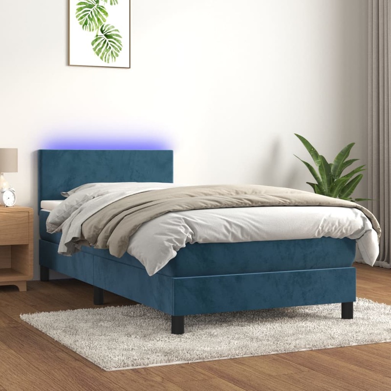 Sommier  lattes de lit avec matelas et LED Bleu fonc 80x200cm