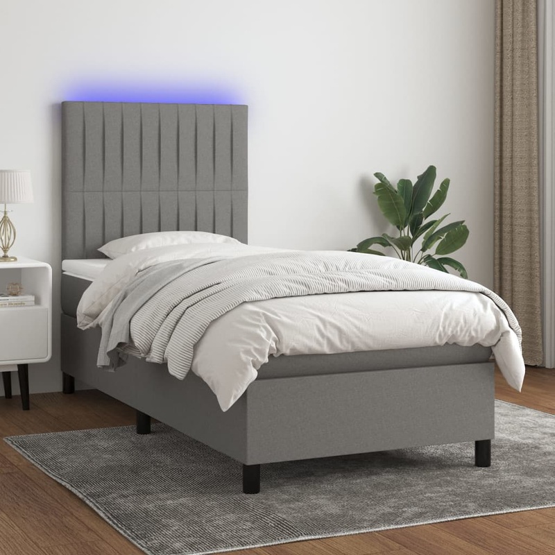 Sommier  lattes de lit avec matelas et LED Gris fonc 80x200cm
