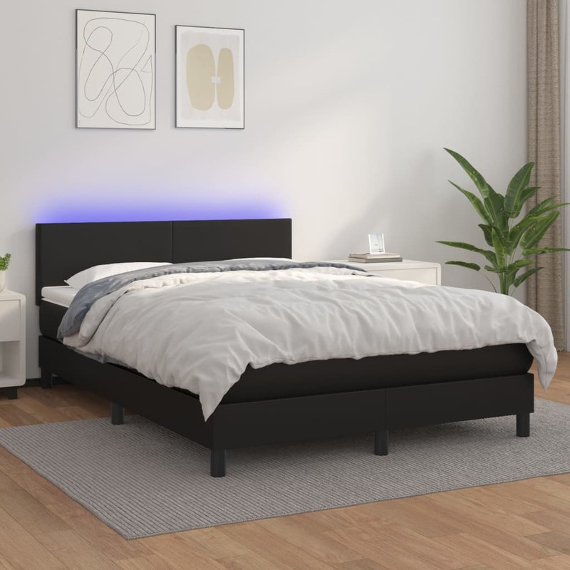 Sommier  lattes de lit avec matelas et LED Noir 140x200 cm