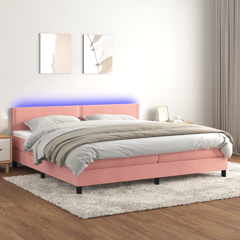 Sommier  lattes de lit avec matelas et LED Rose 200x200 cm