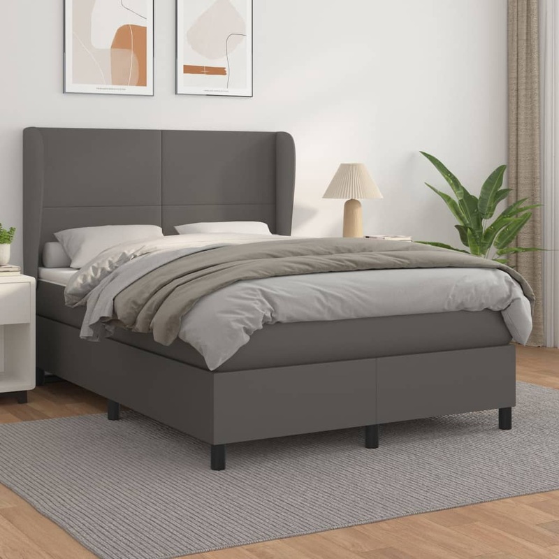 Sommier  lattes de lit avec matelas Gris 140x190 cm Similicuir