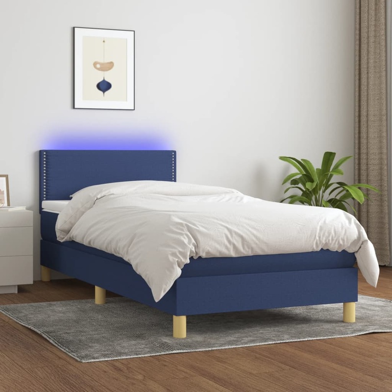Sommier  lattes de lit avec matelas LED Bleu 100x200 cm Tissu