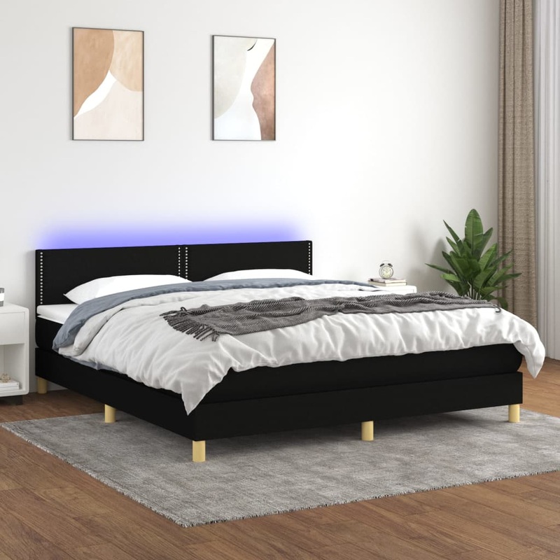 Sommier  lattes de lit avec matelas LED Noir 160x200 cm Tissu