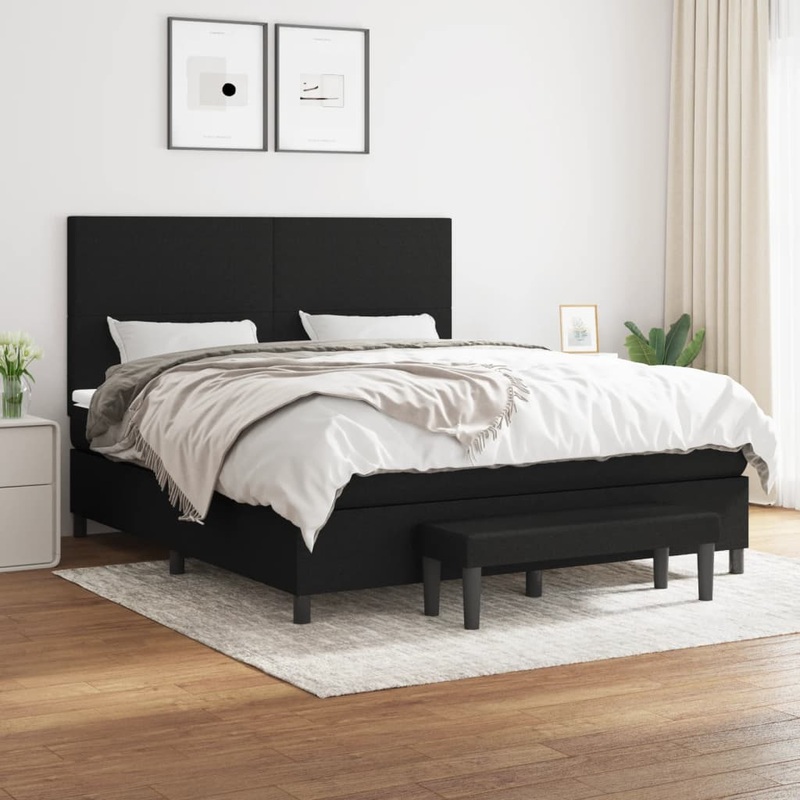 Sommier  lattes de lit avec matelas Noir 180x200 cm Tissu