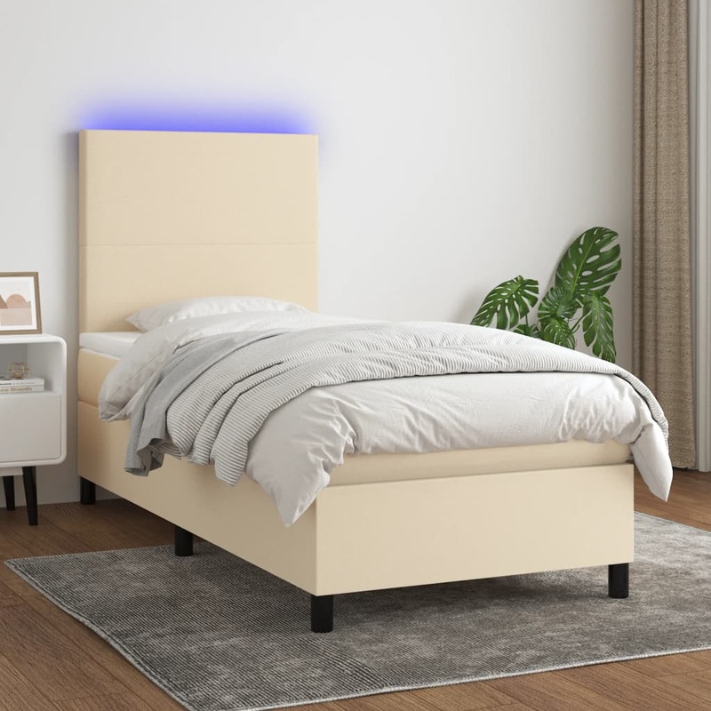 Sommier  lattes de lit et matelas et LED Crme 100x200cm Tissu