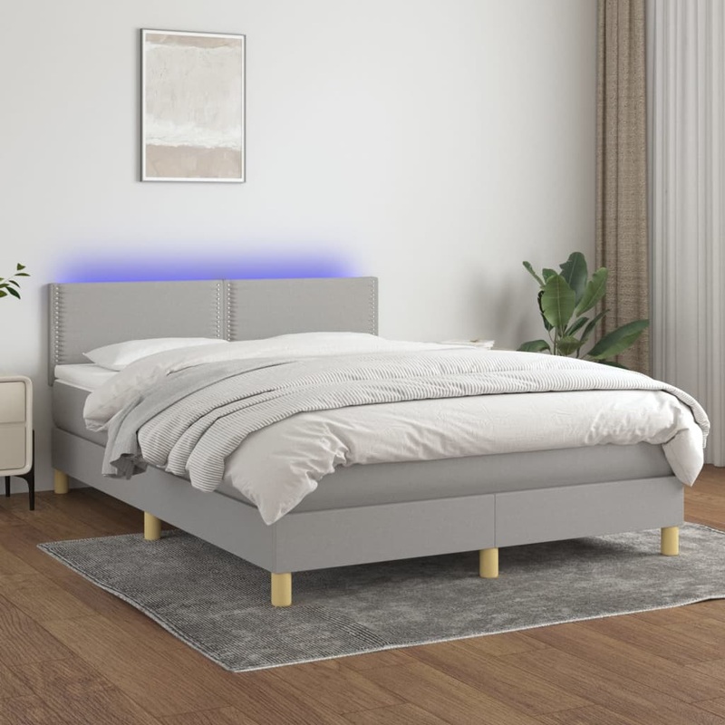 Sommier  lattes de lit et matelas et LED Gris clair 140x200 cm