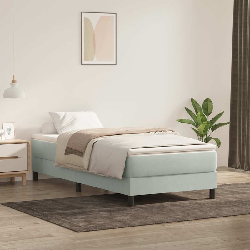 Sommier  lattes de lit et matelas gris clair 80x210 cm velours
