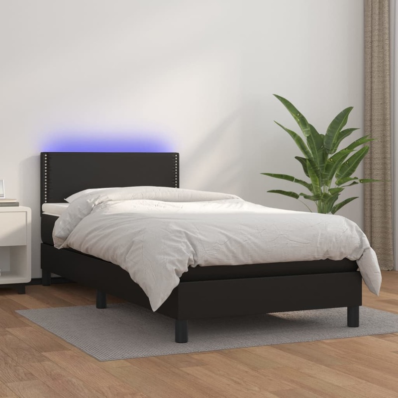 Sommier  lattes de lit et matelas LED Noir 90x200cm Similicuir