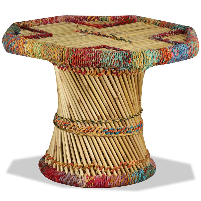 Table basse Bambou avec Dtails Chindi Multicolore