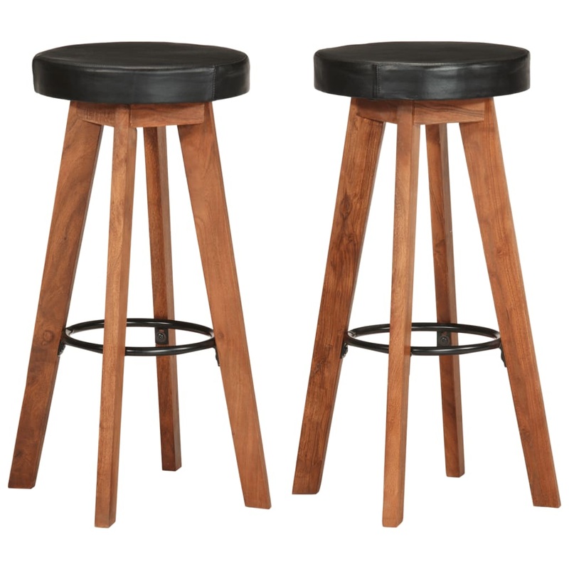 Tabourets de bar 2 pcs Cuir vritable et bois d'acacia solide