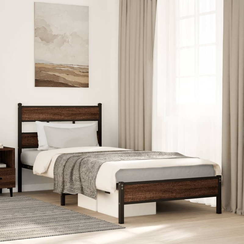 Cadre de lit sans matelas chne marron 90x190cm bois ingnierie
