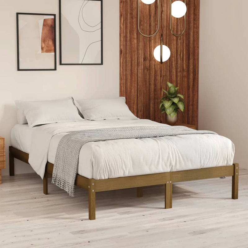 Cadre de lit sans matelas marron miel bois massif 200x200 cm