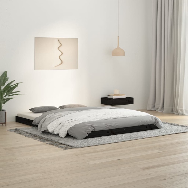 Cadre de lit sans matelas noir 135x190 cm bois de pin massif