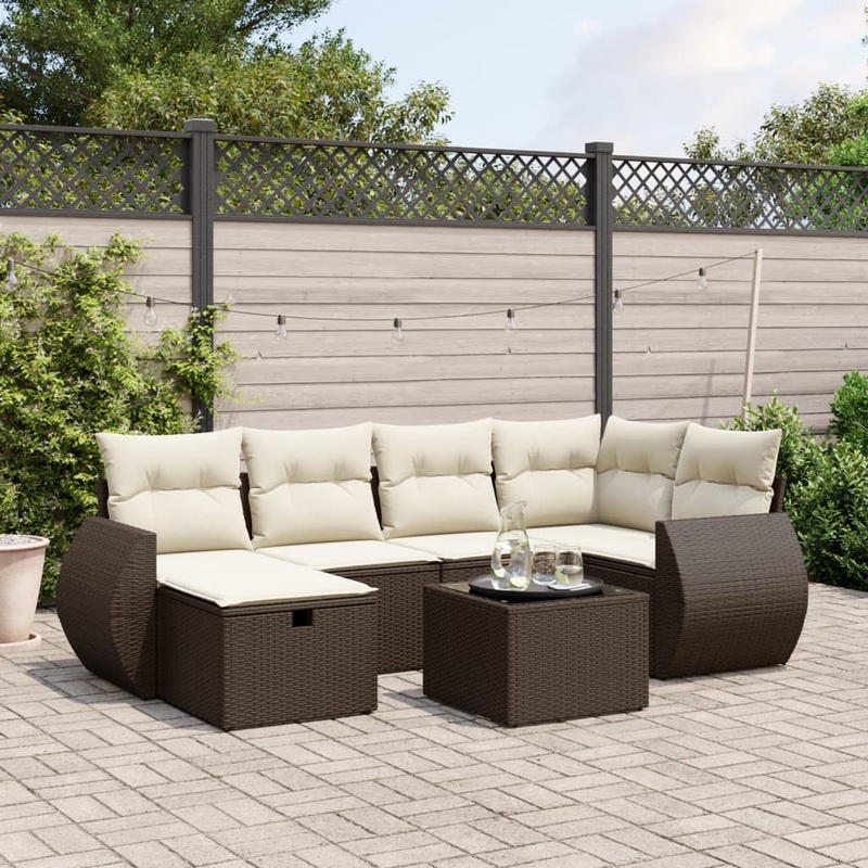 Salon de jardin avec coussins 7 pcs marron rsine tresse