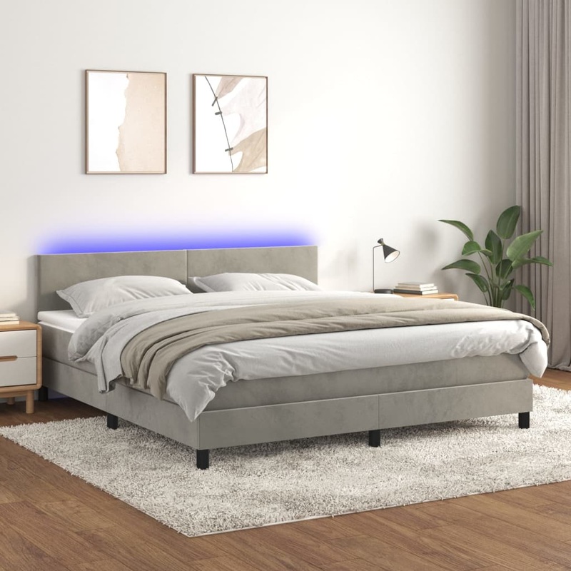 Sommier  lattes de lit avec matelas LED Gris clair 160x200 cm