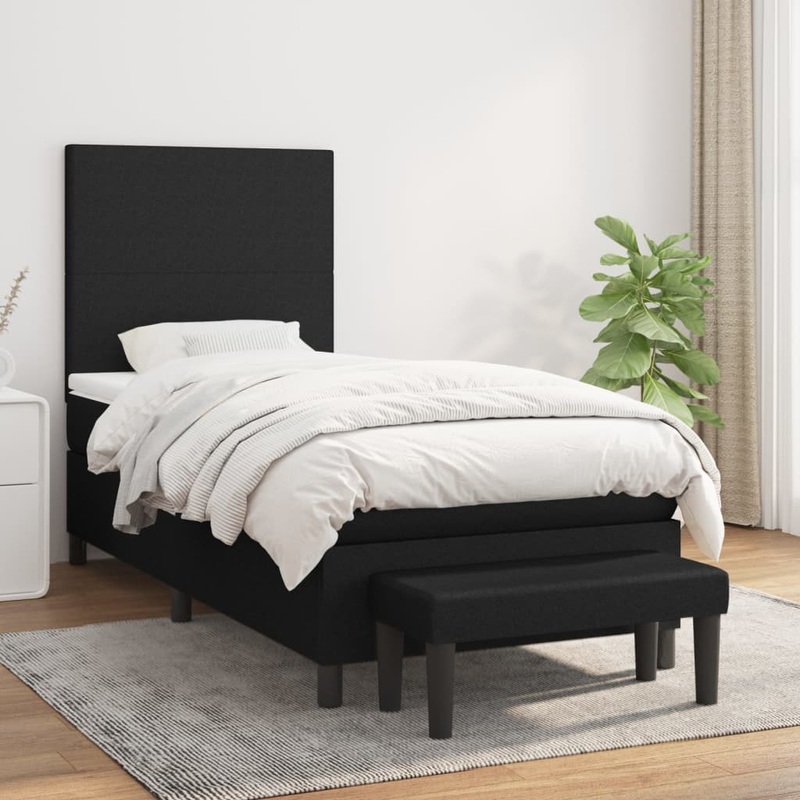 Sommier  lattes de lit avec matelas Noir 100x200 cm Tissu