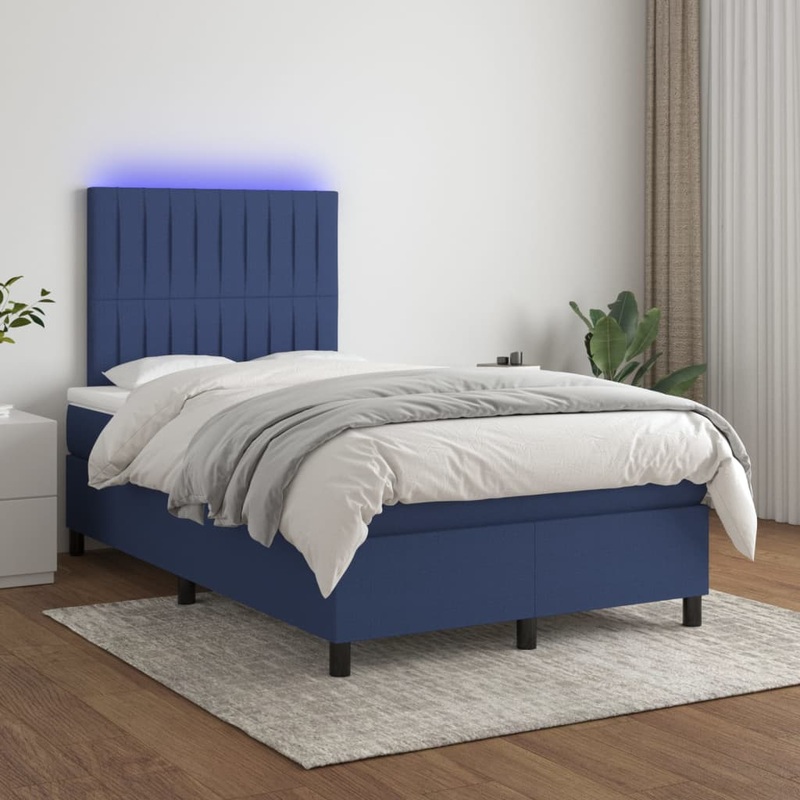Sommier  lattes de lit et matelas et LED Bleu 120x200 cm Tissu
