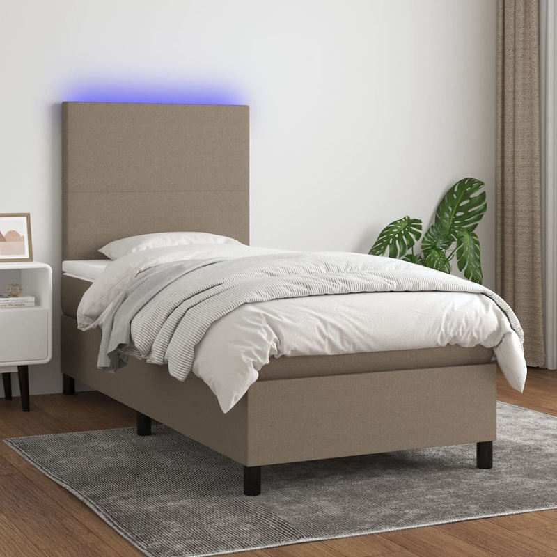 Sommier  lattes de lit et matelas et LED Taupe 90x190 cm Tissu