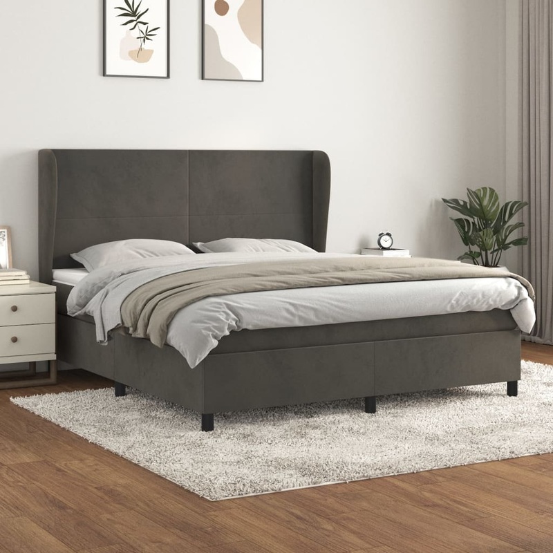 Sommier  lattes de lit et matelas Gris fonc 160x200cm Velours