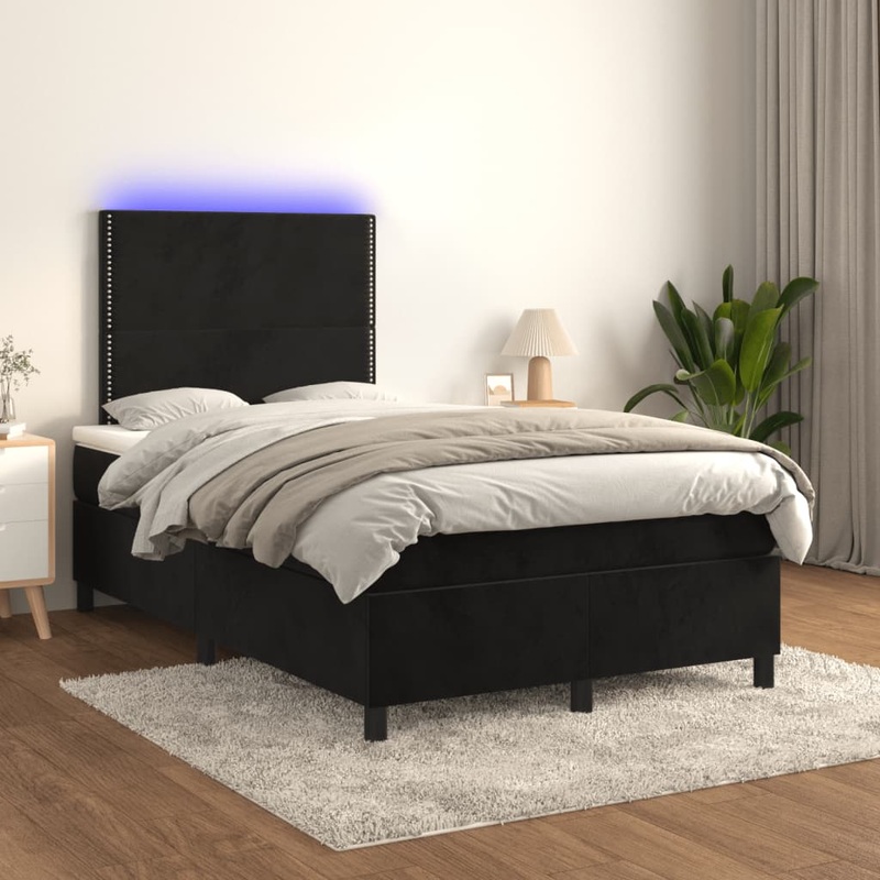 Sommier  lattes de lit matelas et LED Noir 120x200 cm Velours