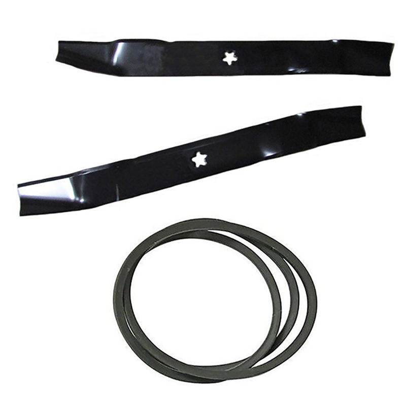 Set of 2 Mulching Lawn Mower Blades and Belt Fits Poulan Replaces 531307218