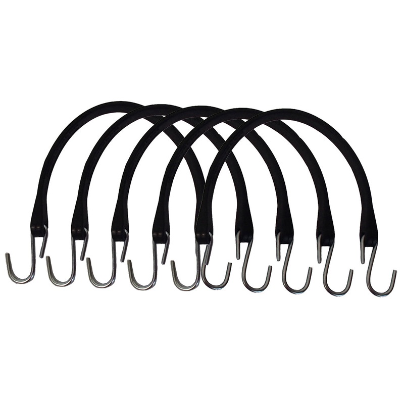 Set of 5 HD 15" Natural Rubber Tarp Straps/Bungee Cords w/ S-Hooks