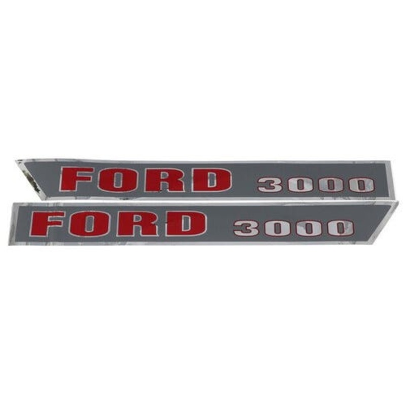 3000 Hood Decal Set Gray/Red - Mylar fits Ford 3000