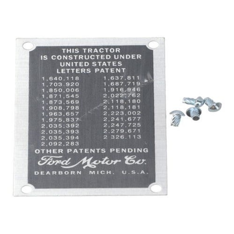 Patent Data Plate fits Ford 2N 9N 9N14001