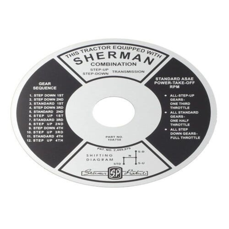 Sherman Transmission Instruction Plate fits Ford NAA 2N 8N 9N 501 600 601 611 620 621 630 631 640 641 700 701 800 801 820 821 841 900 901 2000 4000