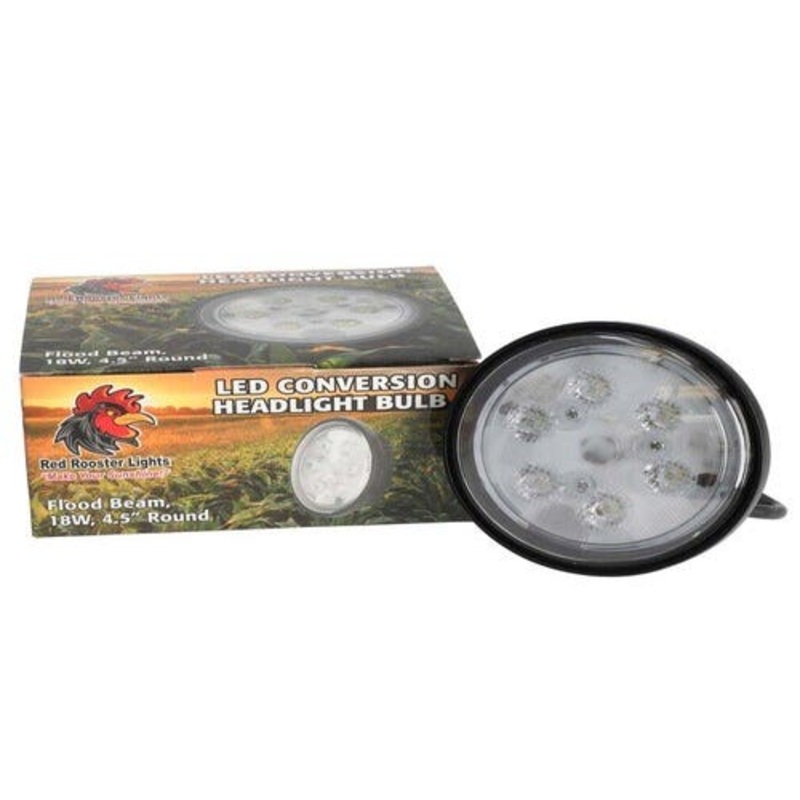 Red Rooster LED Conversion Headlight Bulb - Flood Beam Pigtail 18W 4.5" Round fits John Deere 3020 4020 4230 AF3892R fits Case A11280