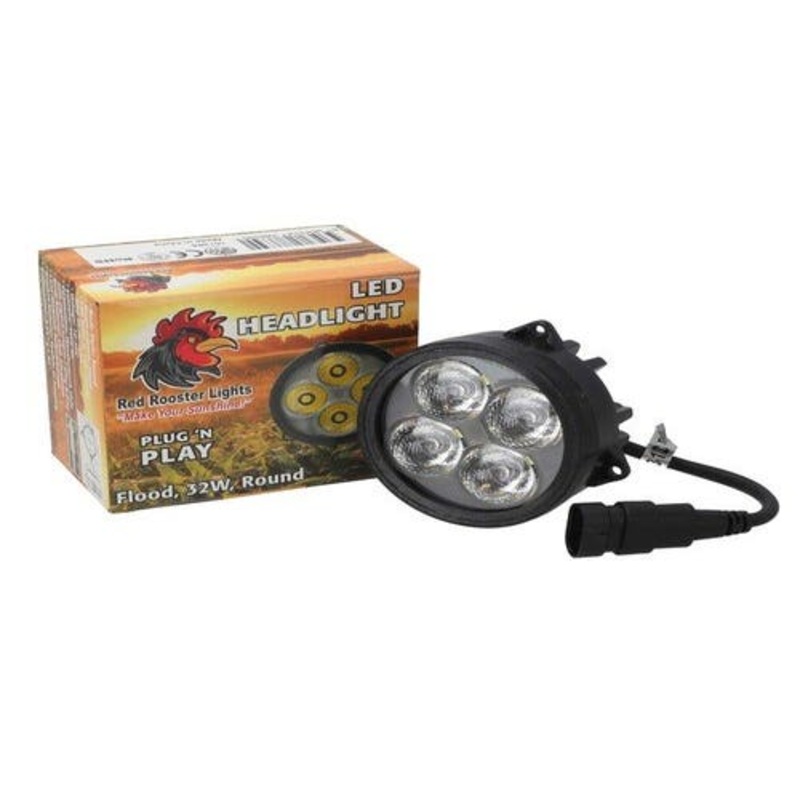 Red Rooster LED Headlight  32W Round Flood Beam fits John Deere 6125M 6140M 6145M 6150M AL209455 fits New Holland 87328621 fits Case IH 87539115