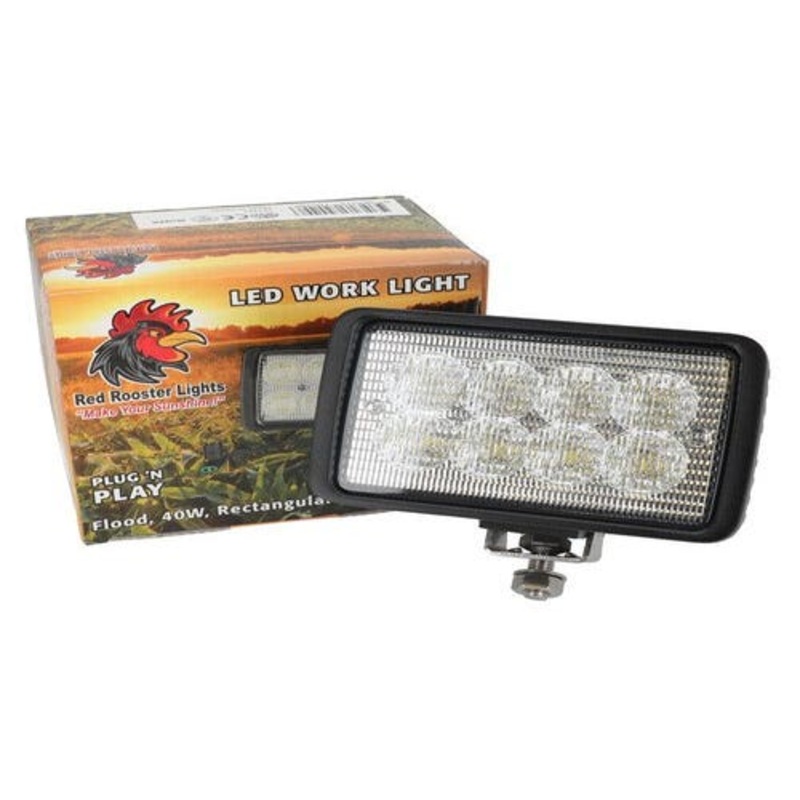 Red Rooster LED Work Light  40W Rectangular Flood Beam fits John Deere 444H 444J 544J 824J AT208435 AT226338 fits New Holland fits Case 178345A1