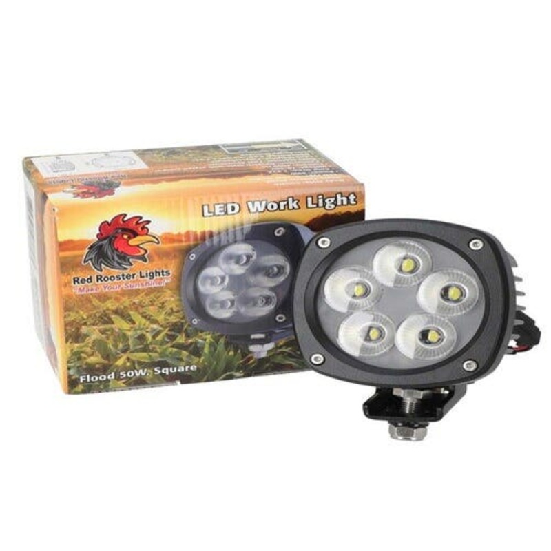 Red Rooster LED Work Light  50W Square Flood Beam fits John Deere 300D 310E 410E 850 AT135485 AT305931 fits Case fits Caterpillar 383-8634