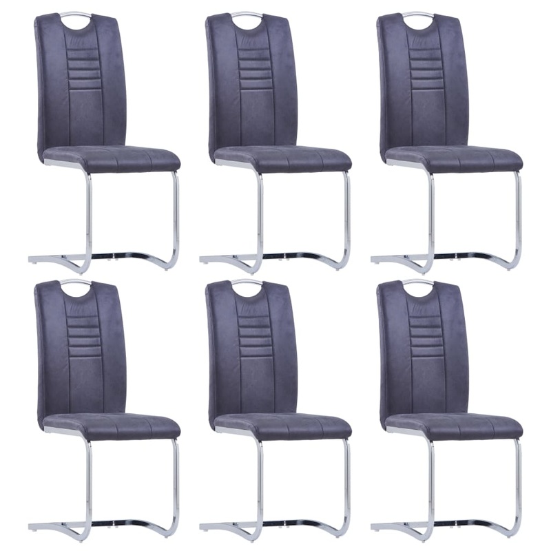 Chaises  manger cantilever lot de 6 gris similicuir daim