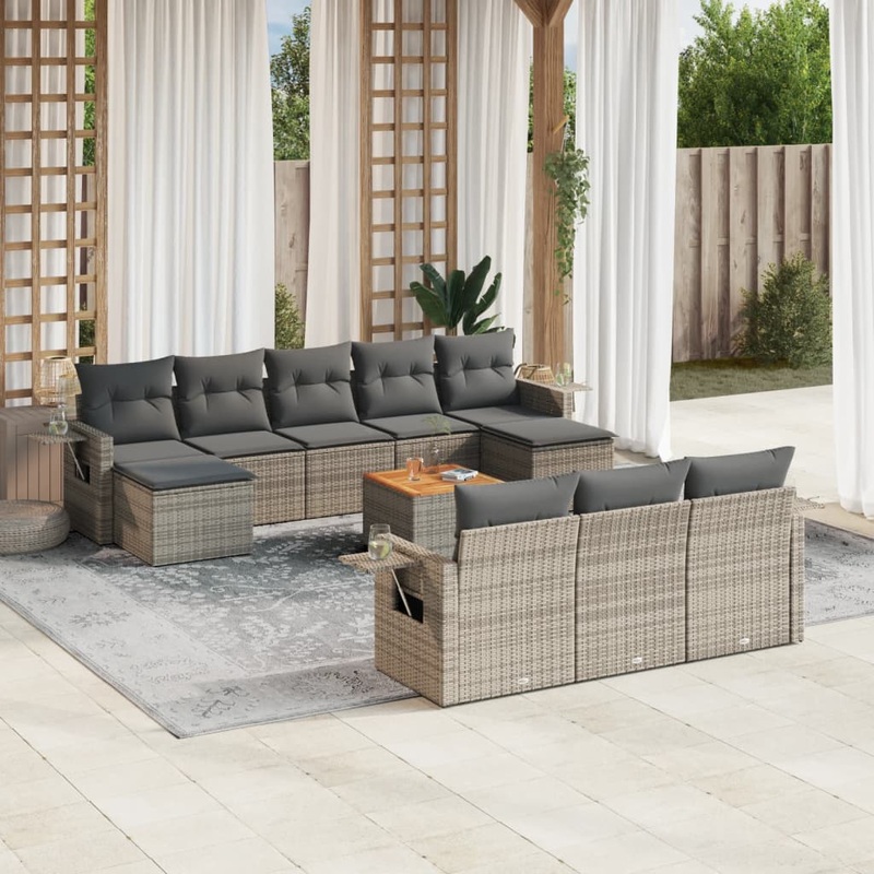 Salon de jardin 11 pcs avec coussins gris rsine tresse