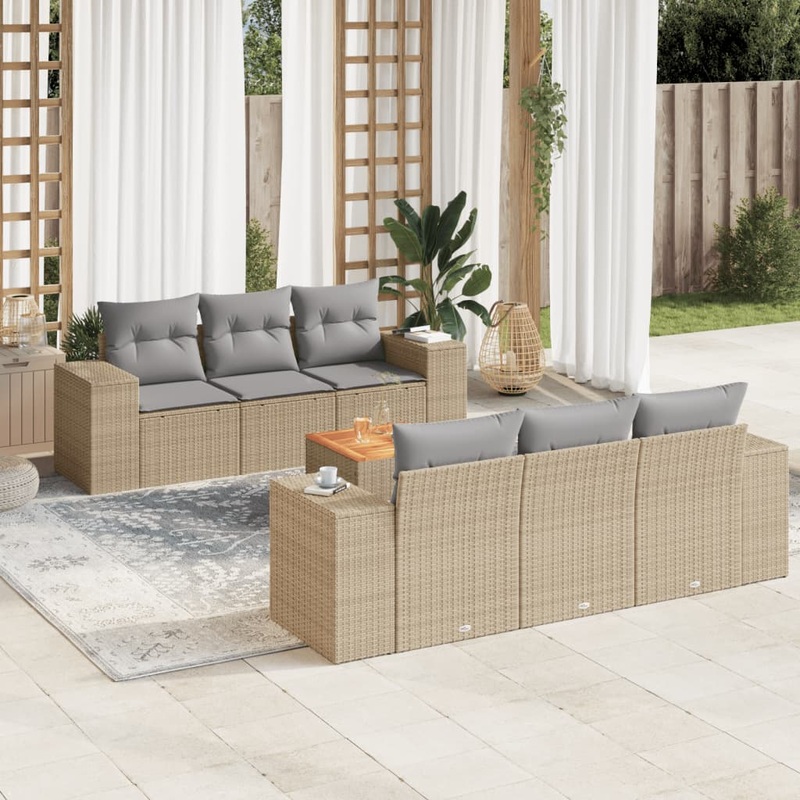Salon de jardin avec coussins 7 pcs beige rsine tresse