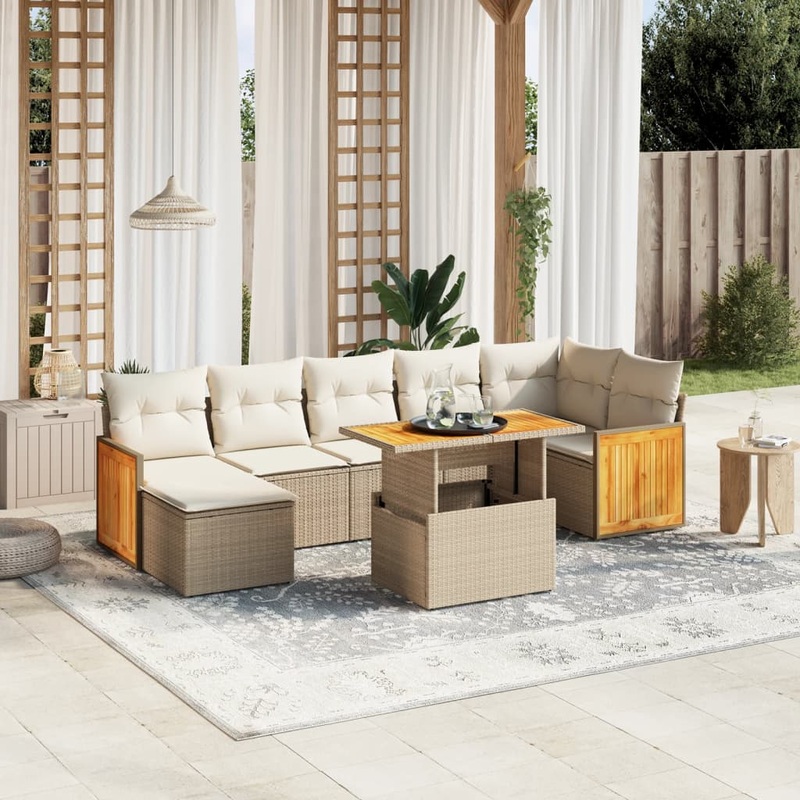 Salon de jardin avec coussins 8 pcs beige rsine tresse