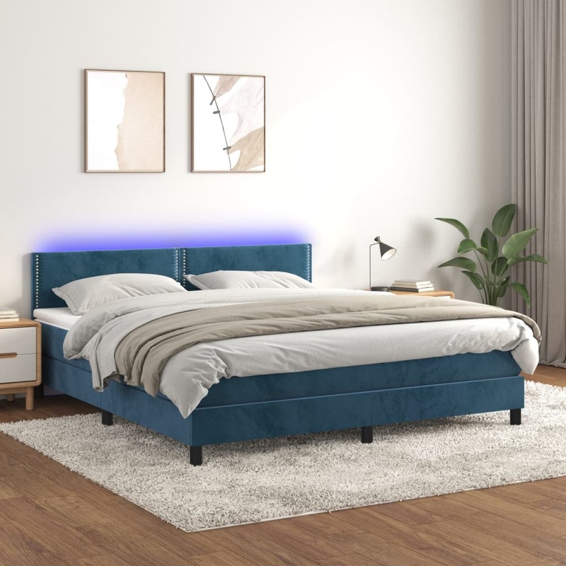 Sommier  lattes de lit avec matelas LED Bleu fonc 160x200 cm