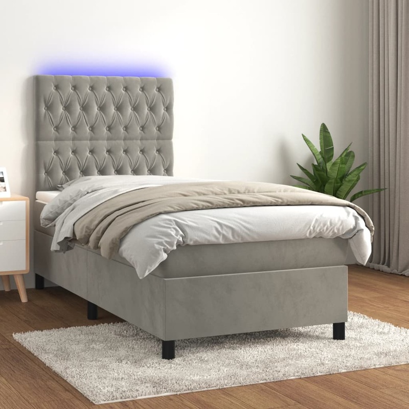 Sommier  lattes de lit et matelas et LED Gris clair 90x190 cm