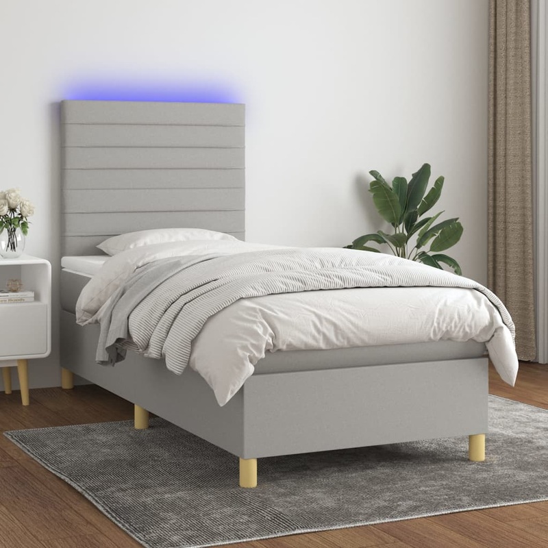 Sommier  lattes de lit et matelas et LED Gris clair 90x200cm