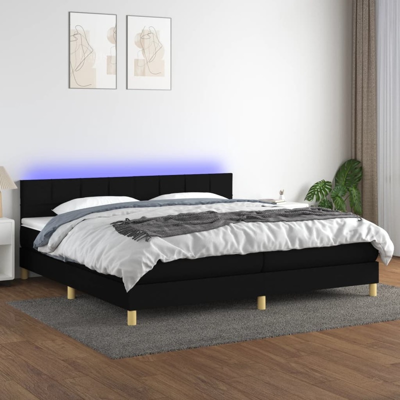 Sommier  lattes de lit et matelas et LED Noir 200x200 cm Tissu